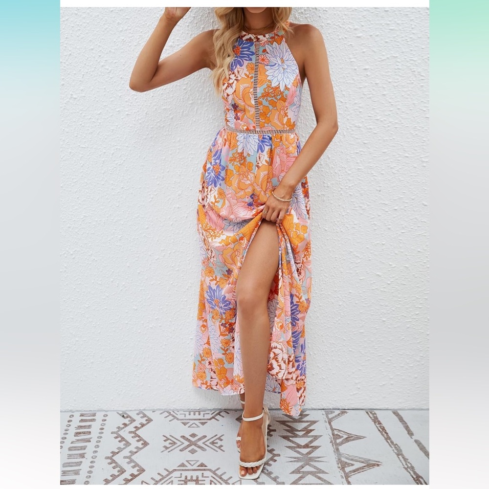 Summer Halter Neck Floral Print Maxi Dress